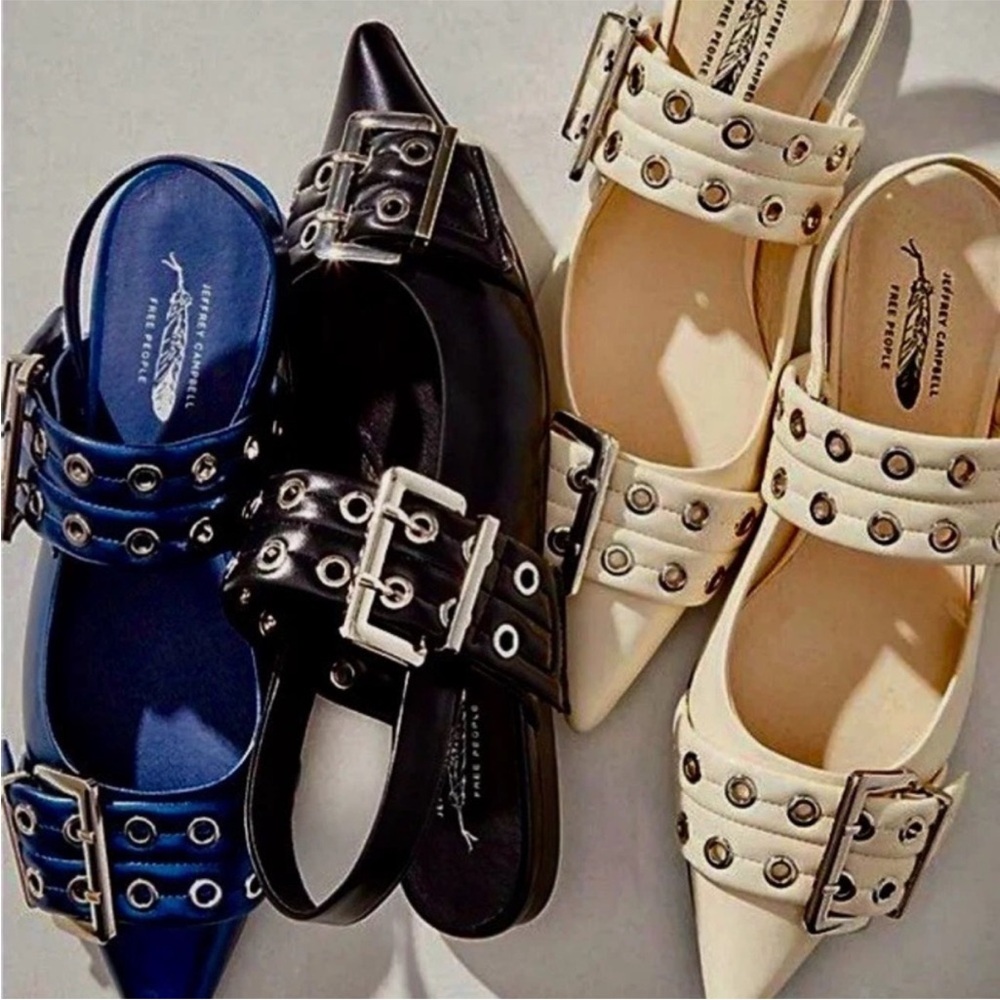 Jeffrey Campbell Lilly Buckle Slingback Flats Sandals Sz 6 Black Silver NEW NIB - Picture 9 of 10